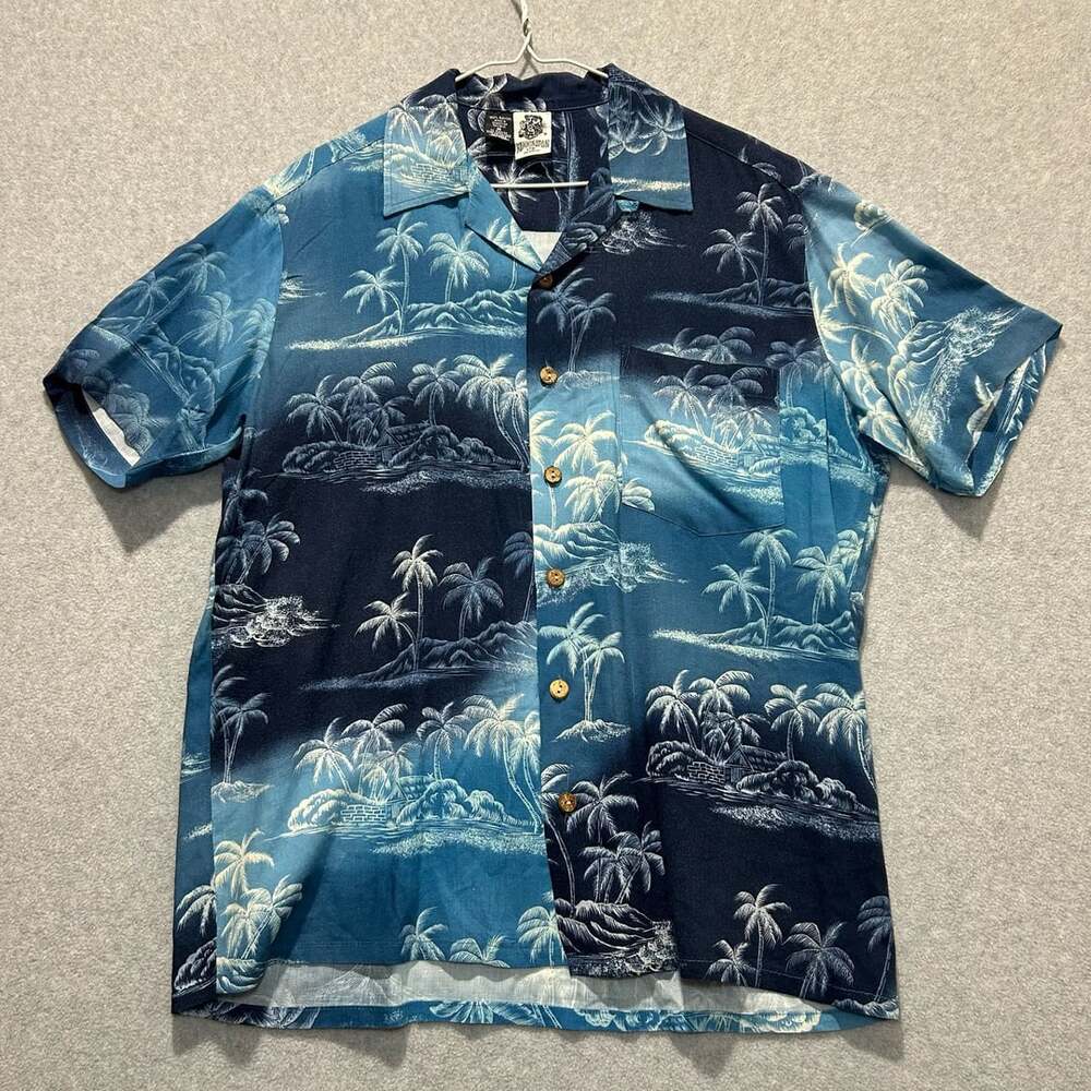 Vintage Kennington LTD 2000s Hawaiian Shirt Palm Tree Volcano Design Size M